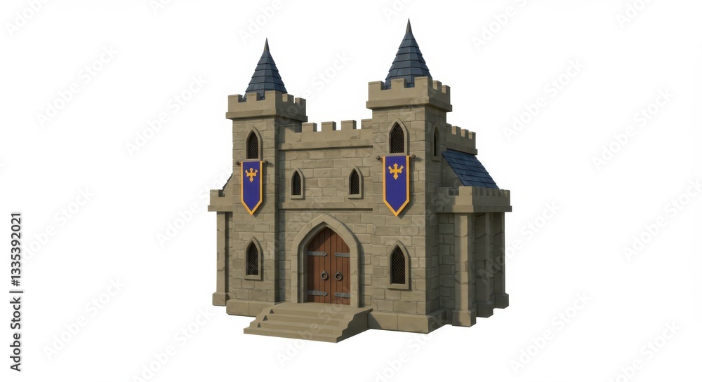 Low-Poly 3D Render of Medieval Building Entrance with Double Doors Low-Poly 3D Render of Medieval Building Entrance with Double Doors