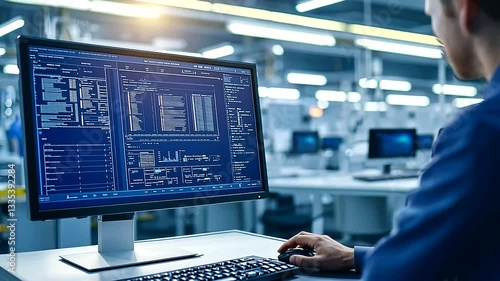 Wallpaper Mural A supervisor meticulously adjusts robotic systems in a cutting-edge manufacturing facility. Torontodigital.ca