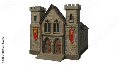 3D Rendered Medieval Building Entrance with Double Doors
