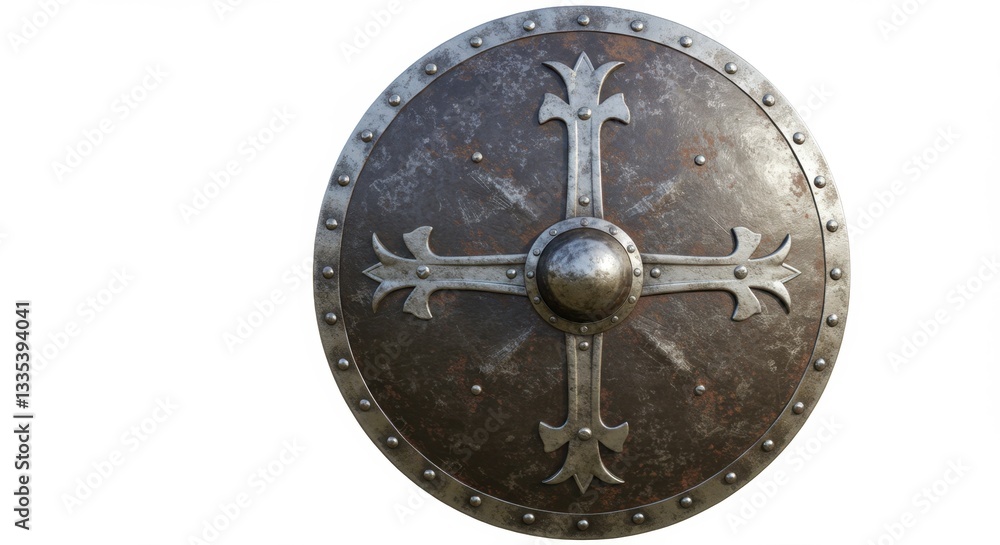 Naklejka premium Weathered Metal Shield with Ornate Crosses