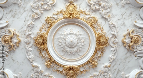 Ornate ceiling medallion, white and gold