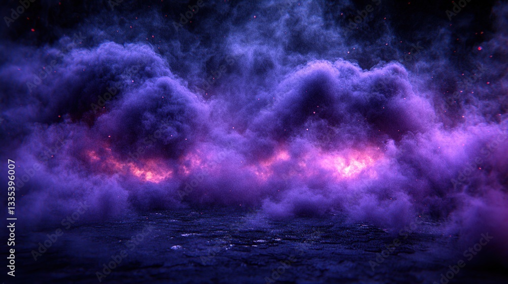 Dark, purple, smoky clouds with fiery glow Dark, purple, smoky clouds with fiery glow