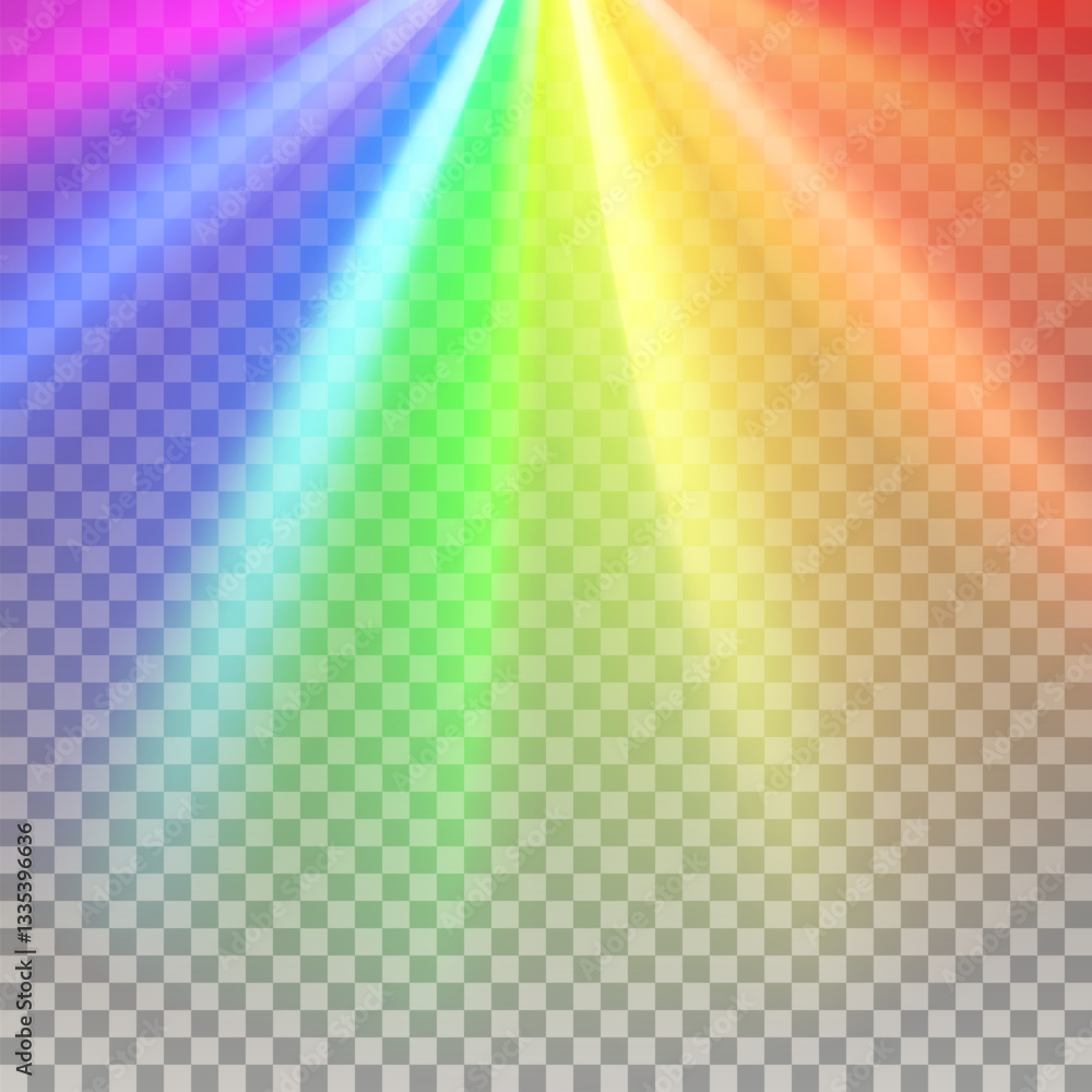 Glowing light burst; rainbow red yellow and blue color. Optical fire light effect. png Vector lens glare leakage glare reflection effect.
