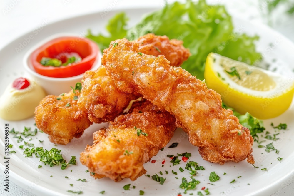 Tasty battered squid rings on a light backdrop Tasty battered squid rings on a light backdrop