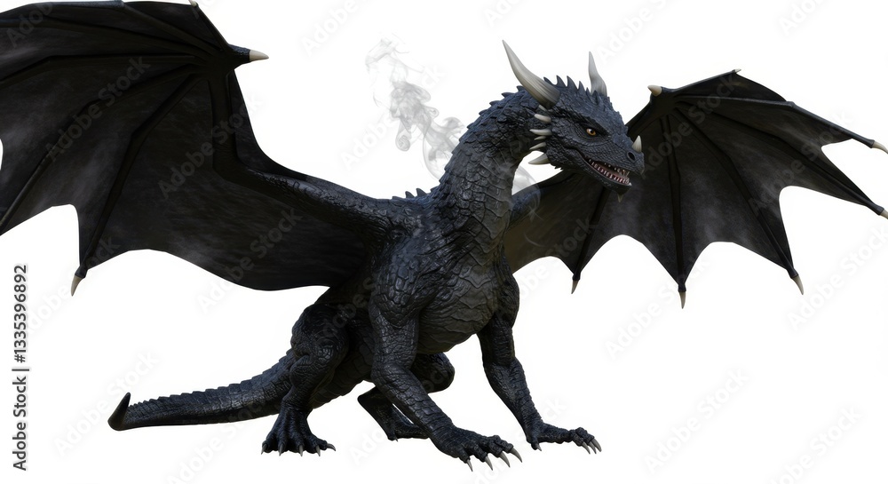 Ultra-Realistic Black Dragon with Shimmering Scales and Piercing Yellow Eyes Ultra-Realistic Black Dragon with Shimmering Scales and Piercing Yellow Eyes