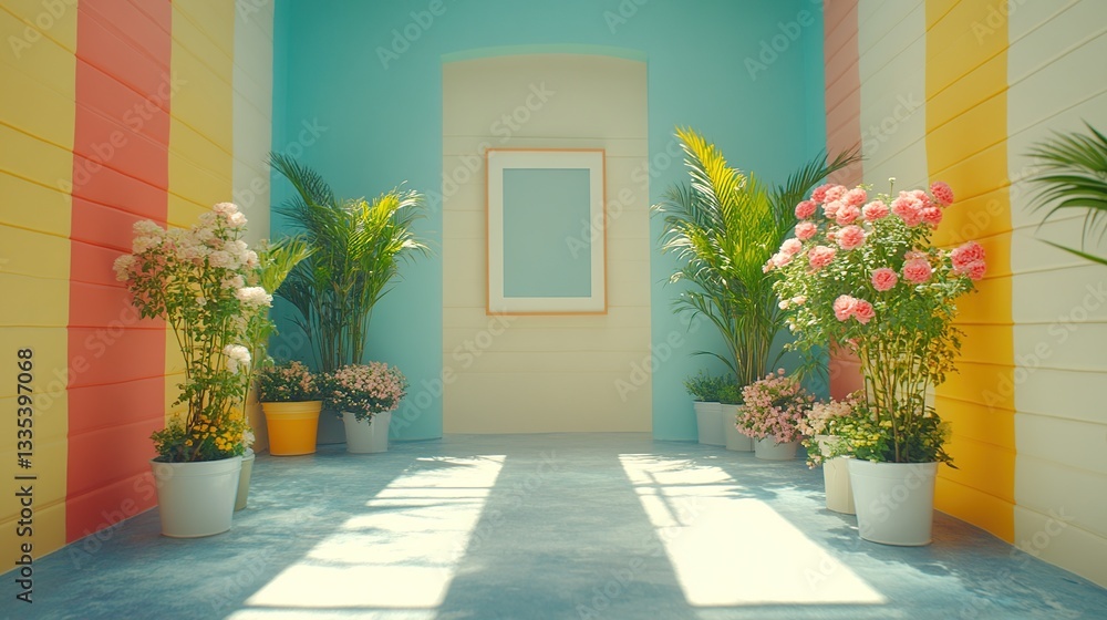 Fototapeta premium Colorful indoor garden room with plants and a picture frame