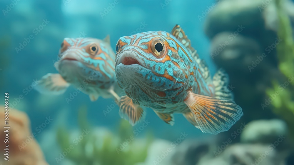 Fototapeta premium Two Colorful Fish Swimming in an Aquarium