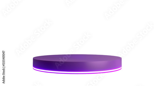Purple round podium with neon lights on transparent background