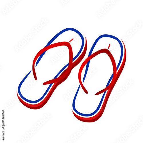 Colorful sandals icon displaying vibrant red and blue colors, summer concept