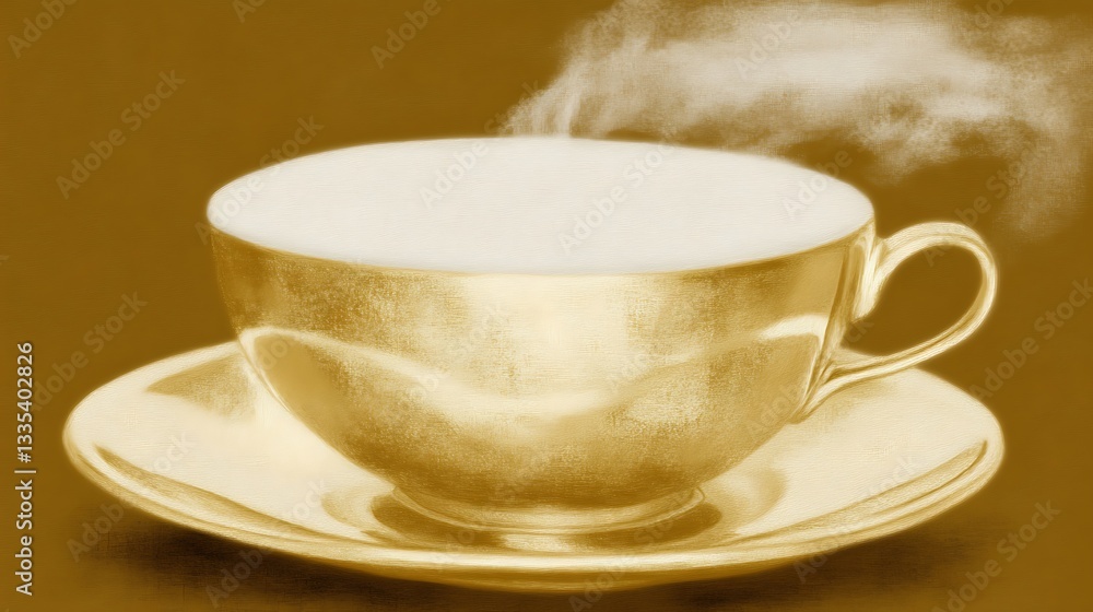 Fototapeta premium Hot drink in cup with steam on table, morning treat