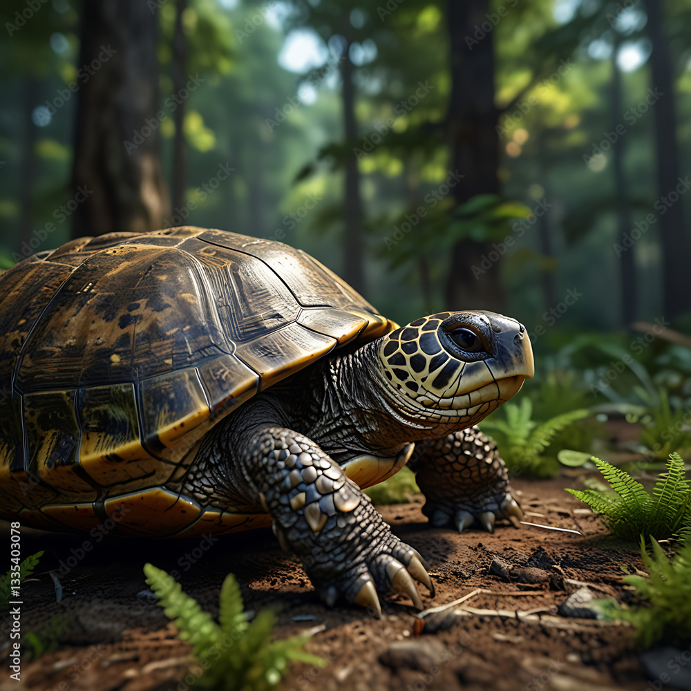 Obraz premium a turtle wandering in the forest