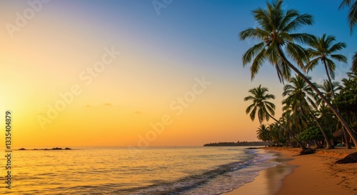 Tropical Sunset with Lush Palm Trees