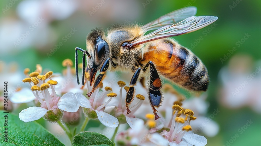 Close-Up of Honeybee Pollinating Vibrant Flower Close-Up of Honeybee Pollinating Vibrant Flower