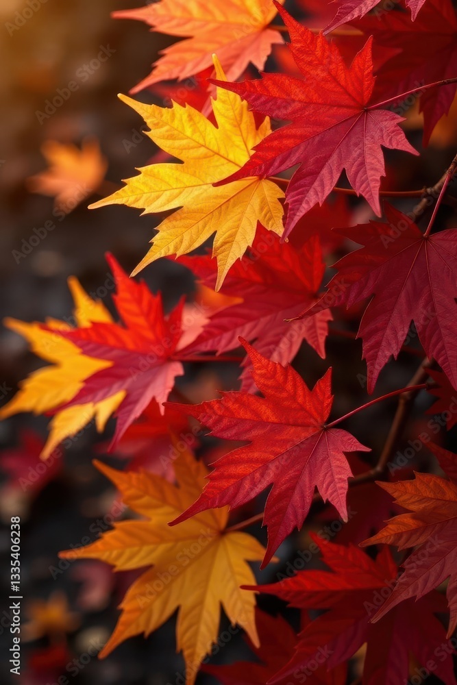 Crisp, fallen maple leaves in vibrant reds and golds , scenic, texture Crisp, fallen maple leaves in vibrant reds and golds , scenic, texture