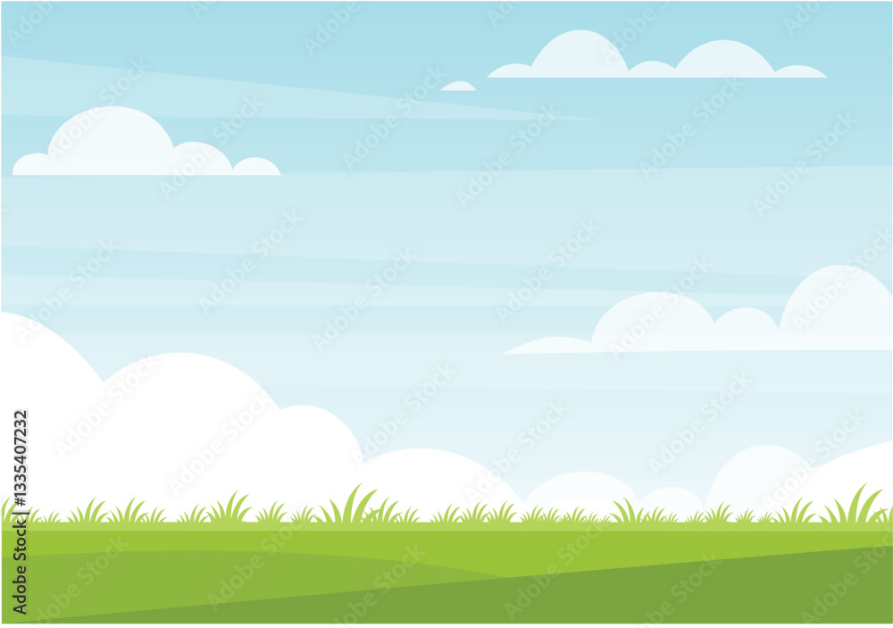Cartoon outdoor park background with green grassland bright sky stock illustration Cartoon outdoor park background with green grassland bright sky stock illustration