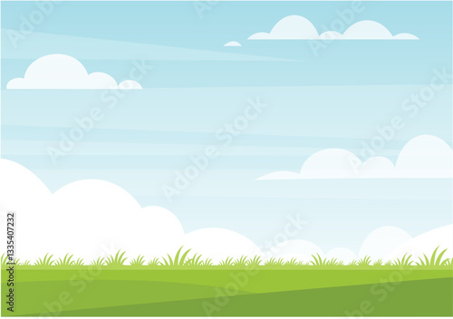 Cartoon outdoor park background with green grassland bright sky stock illustration