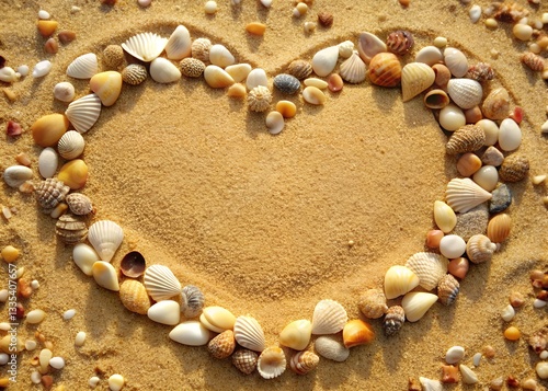 heart made of shells on sand