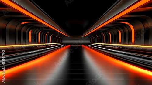 Fototapeta Naklejka Na Ścianę i Meble -  Abstract futuristic orange neon tunnel.