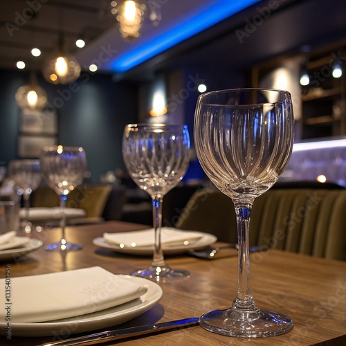 table setting with glasses in restaurant
