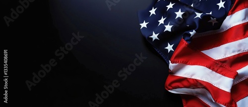 A close-up of the American flag on a black background