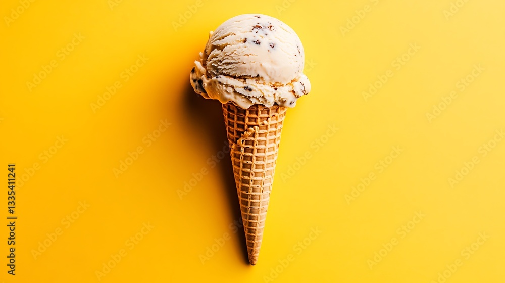 Ice cream cone on a yellow background for summer dessert Ice cream cone on a yellow background for summer dessert