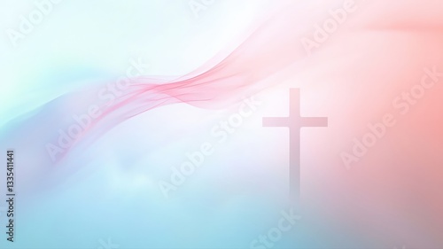 A minimalist design of a cross and flowing, soft pastel light sweeping across the background, ideal for a church or religious website