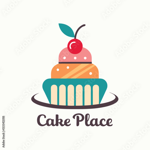 Elegant dessert logo design featuring a colorful cupcake topped with a cherry for a bakery or dessert shop