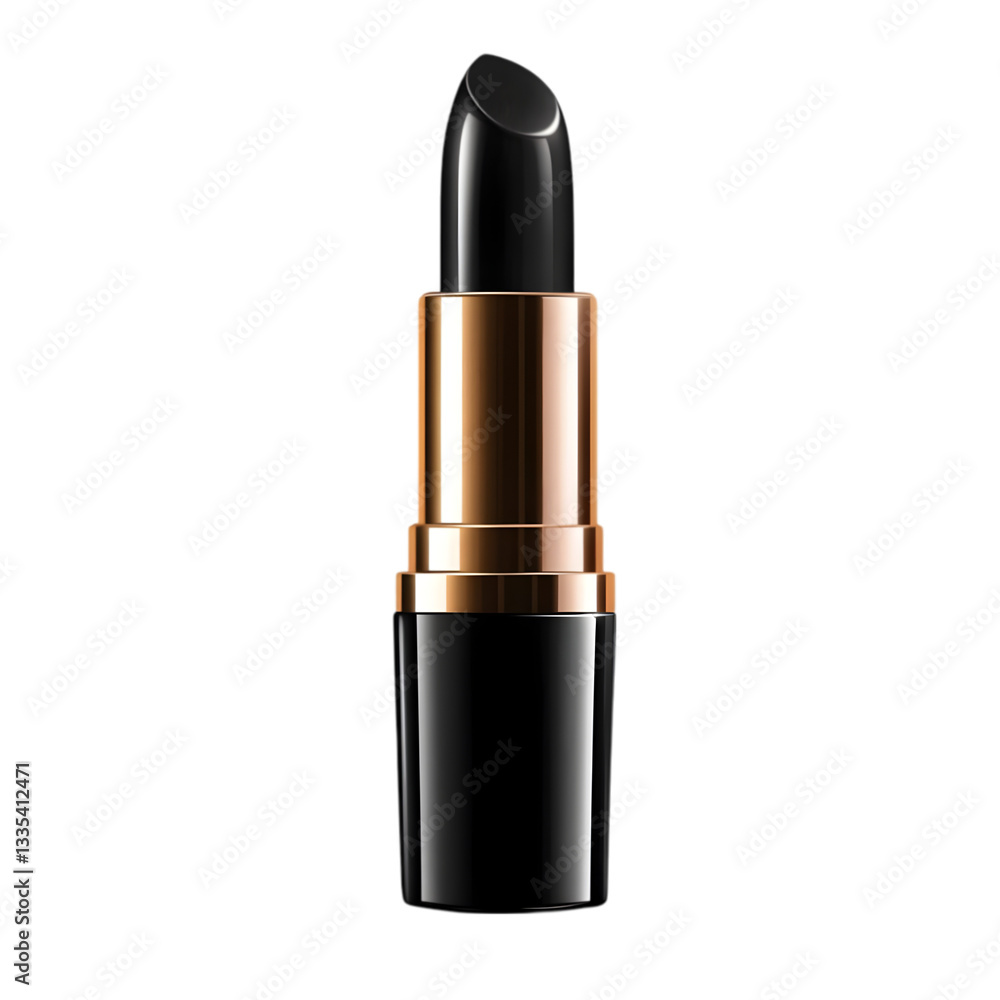 Obraz premium Black Lipstick in Elegant Gold and Black Tube — Bold Makeup Beauty Product Isolated on White