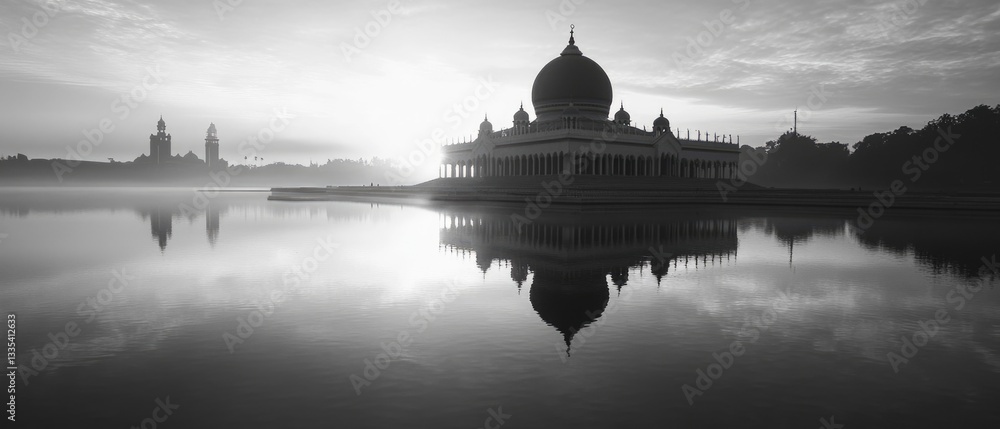 Obraz premium A large building photographed in black and white, suitable for use in architectural or historical contexts