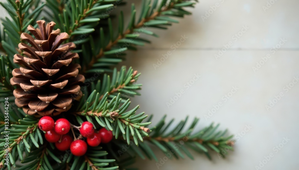 Rustic pinecone & berry Christmas wreath Close-up detail , holly, pinecones Rustic pinecone & berry Christmas wreath Close-up detail , holly, pinecones