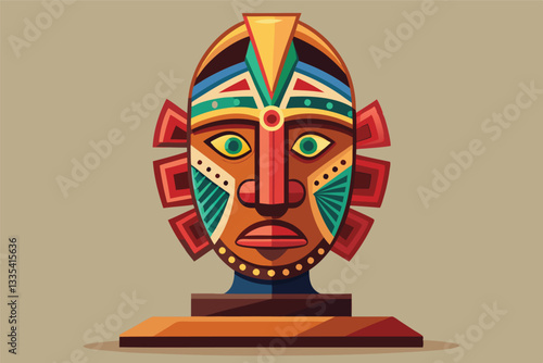 Colorful vector illustration of a tribal mask showcasing intricate patterns and details, designed for artistic and cultural representation purposes