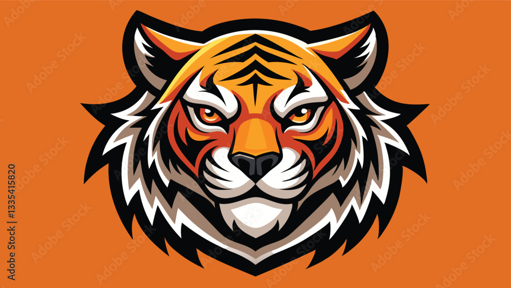 Vibrant vector illustration of a tiger head showcasing fierce expression and striking colors against a teal background Vibrant vector illustration of a tiger head showcasing fierce expression and striking colors against a teal background