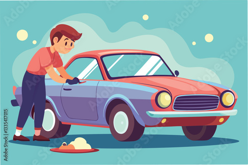 Car detailing service performed by a technician on a bright orange vehicle with a modern design in a clean environment