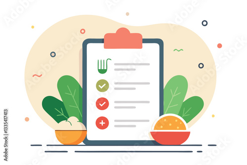 Creative vector illustration of a digital menu with foods and checkboxes for a dining experience