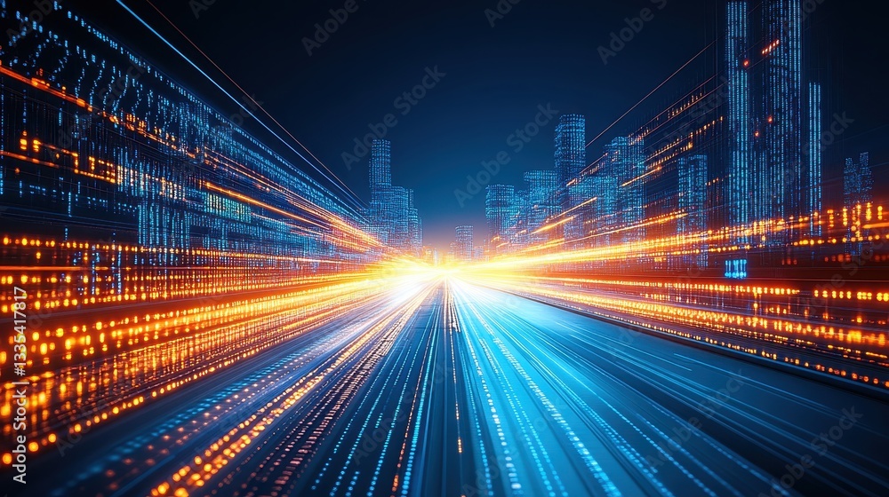 Fototapeta premium City Night Speed Digital Highway