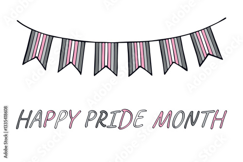 Colorful garland Demigirl pride flag Happy pride day LGBTQIA community Pride Month Vector hand drawn doodle for posters, stickers, logo, cards