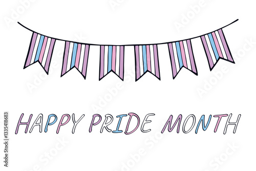 Colorful garland Intersex pride flag Happy pride day LGBTQIA community Pride Month Vector hand drawn doodle for posters, stickers, logo, cards