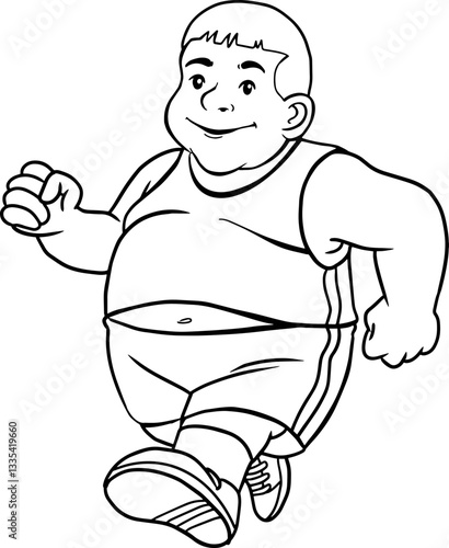 fat kid is running line vector illustration isolated on white background