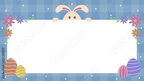 Easter background with copy space for text. Easter template horizontal background with flower and colorful eggs