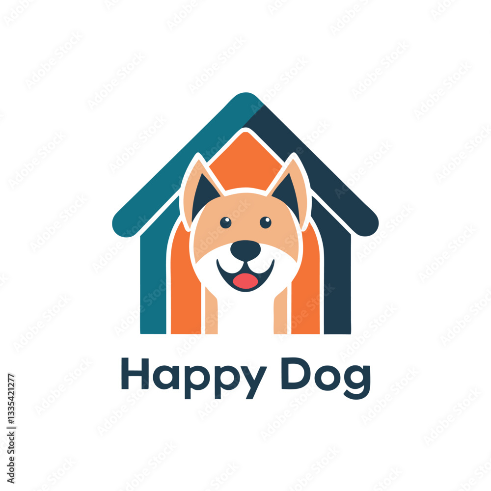 Vector illustration of a cheerful dog logo with a colorful doghouse design representing joy and companionship Vector illustration of a cheerful dog logo with a colorful doghouse design representing joy and companionship