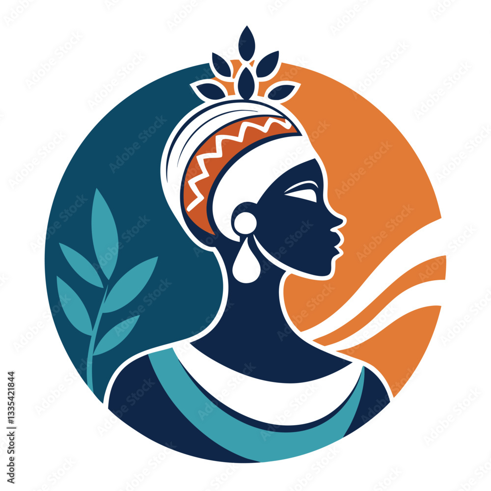 Vector illustration of a stylized female figure with decorative elements representing culture and tradition in warm colors Vector illustration of a stylized female figure with decorative elements representing culture and tradition in warm colors