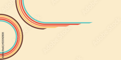 
Abstract colorful 70s background vector. Vintage retro wallpaper with rainbow stripes and wavy lines. A 1970 color illustration suitable for posters, banners, decorative items and wall art.