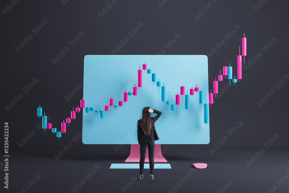 Businesswoman analyzing financial chart on computer screen. Businesswoman analyzing financial chart on computer screen.