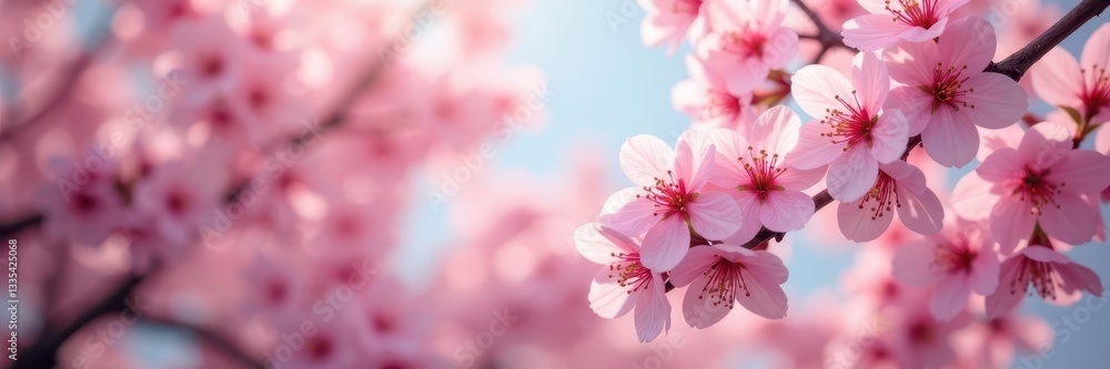 Delicate pink blossoms frame a blooming tree, spring border , blossom border, beautiful Delicate pink blossoms frame a blooming tree, spring border , blossom border, beautiful