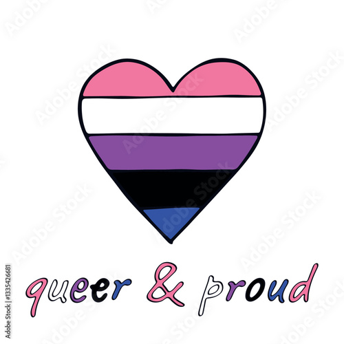 Colorful heart shape Gender fluid pride flag Happy pride day LGBTQIA community Pride Month Vector hand drawn doodle for posters, stickers, logo, cards