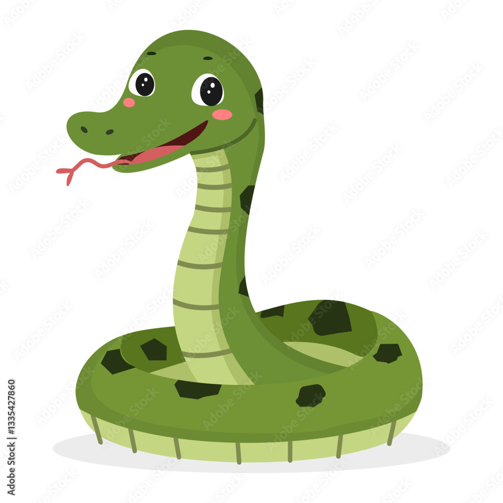 Naklejka premium Cute cartoon anaconda vector illustration isolated on white background