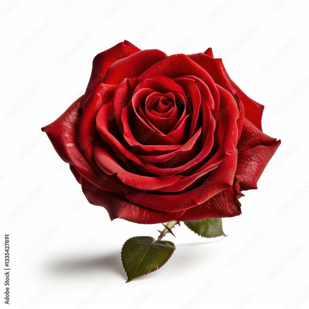 A vibrant red rose blooms beautifully, skillfully cut out against a crisp white backdrop, highlighting its elegance. A vibrant red rose blooms beautifully, skillfully cut out against a crisp white backdrop, highlighting its elegance.