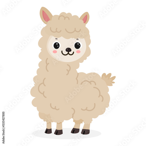 Cute cartoon alpaca vector illustration isolated on white background