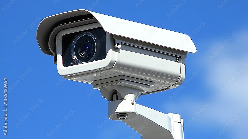 Security camera against blue sky. Security camera against blue sky.