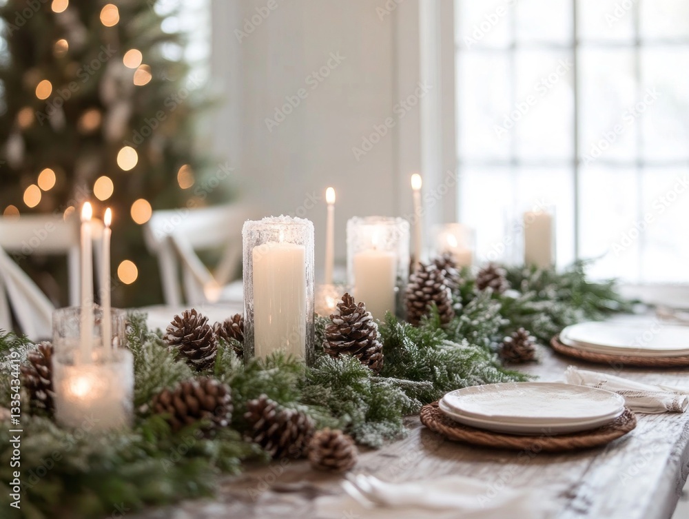 A Festive Dining Table Decorated for a Holiday Celebration Dinner A Festive Dining Table Decorated for a Holiday Celebration Dinner